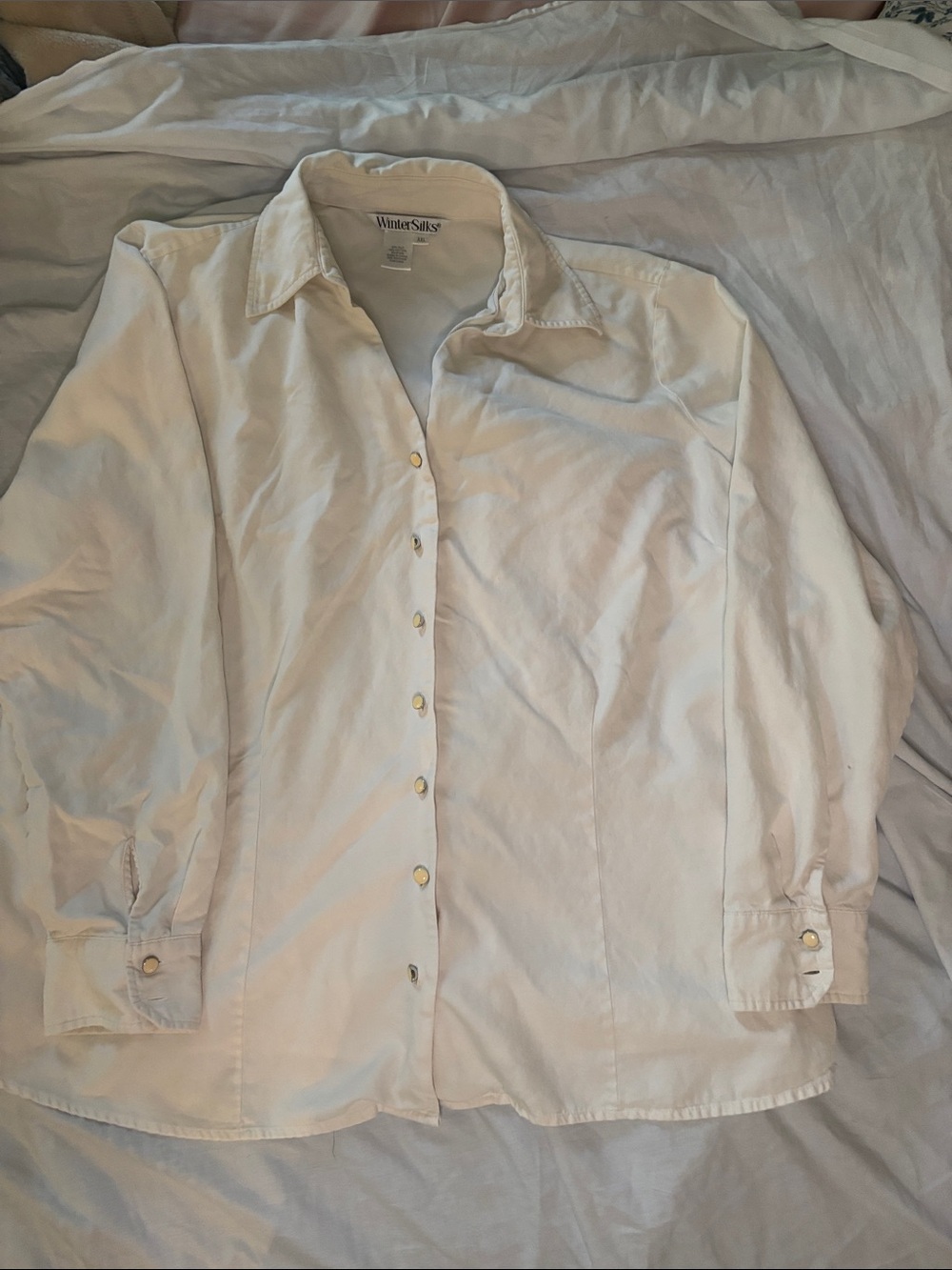 WinterSilks Women’s XXL Silk Cotton White Button Front Shirt Blouse